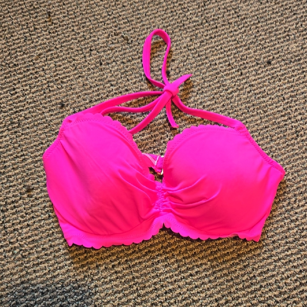 Sundazed Vibrant Neon Pink Halter Bikini Top Scalloped Edges
